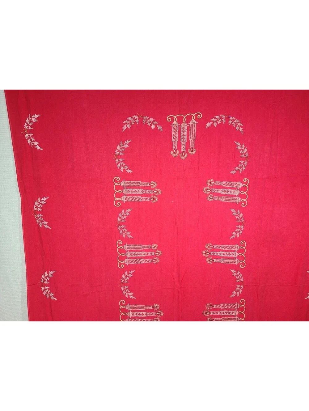 Vintage 1950s Holiday Tablecloth Rhinestone Candles 60x92